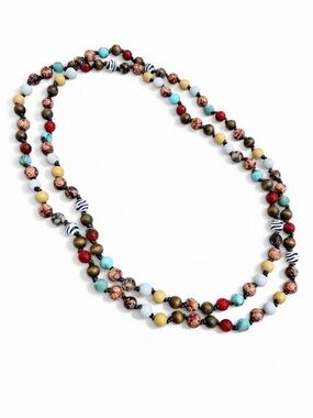 Plunder Multicolor Mixed Media Long Beaded Strand Necklace